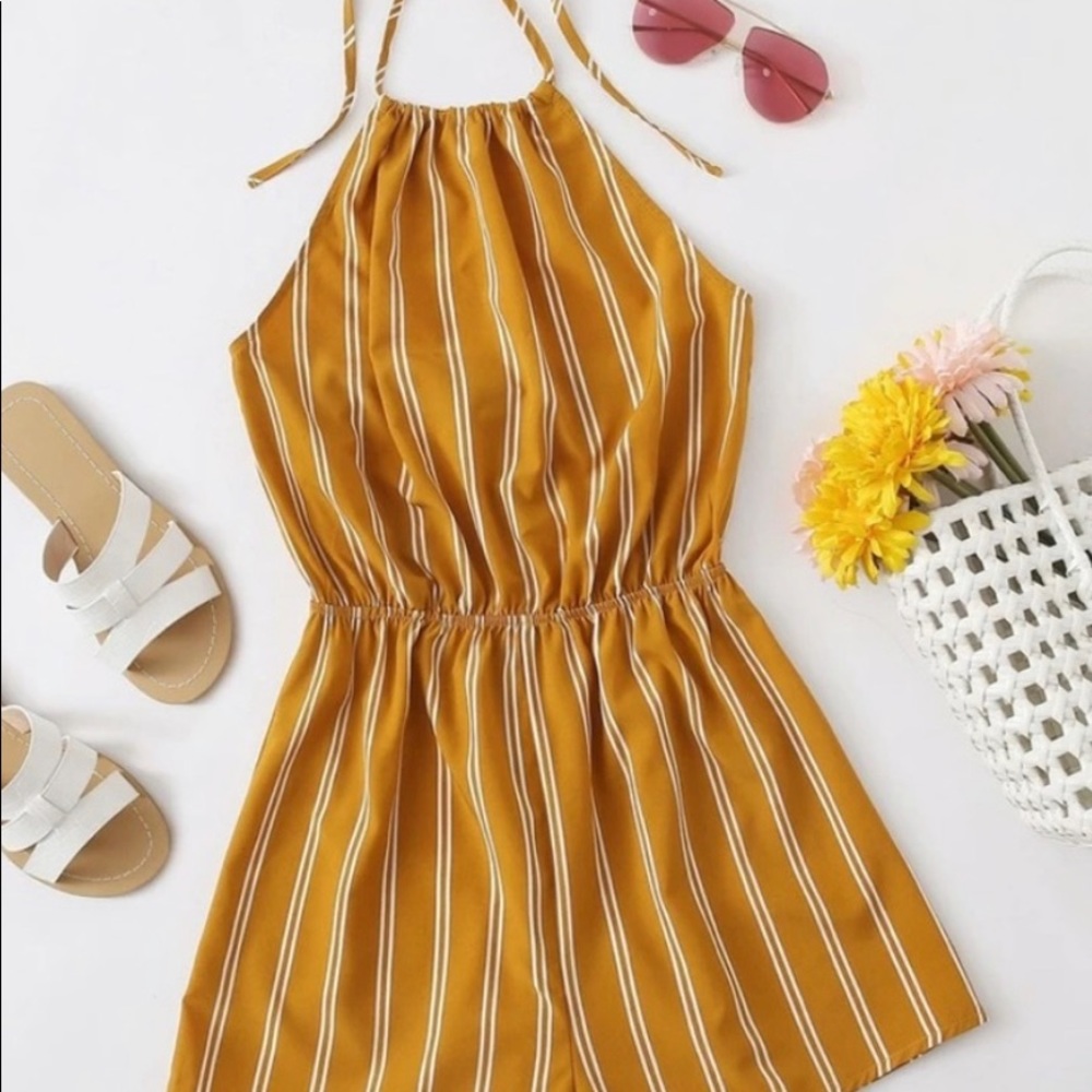 Striped Tie neck boho romper